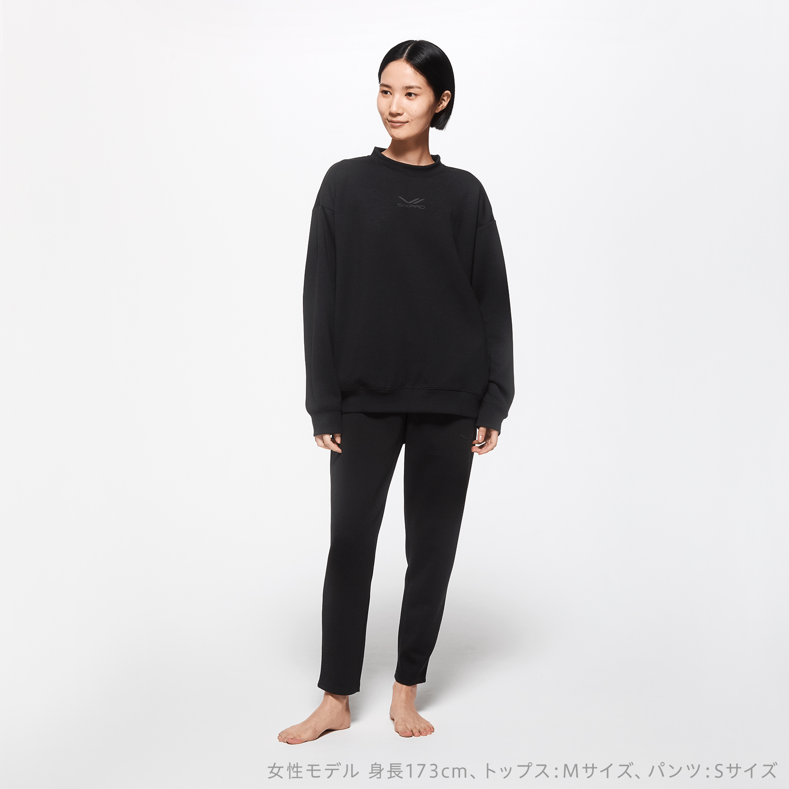 シックスパッド リカバリーウェア(クルーネック&テーパードパンツ)上下セット ブラック S
