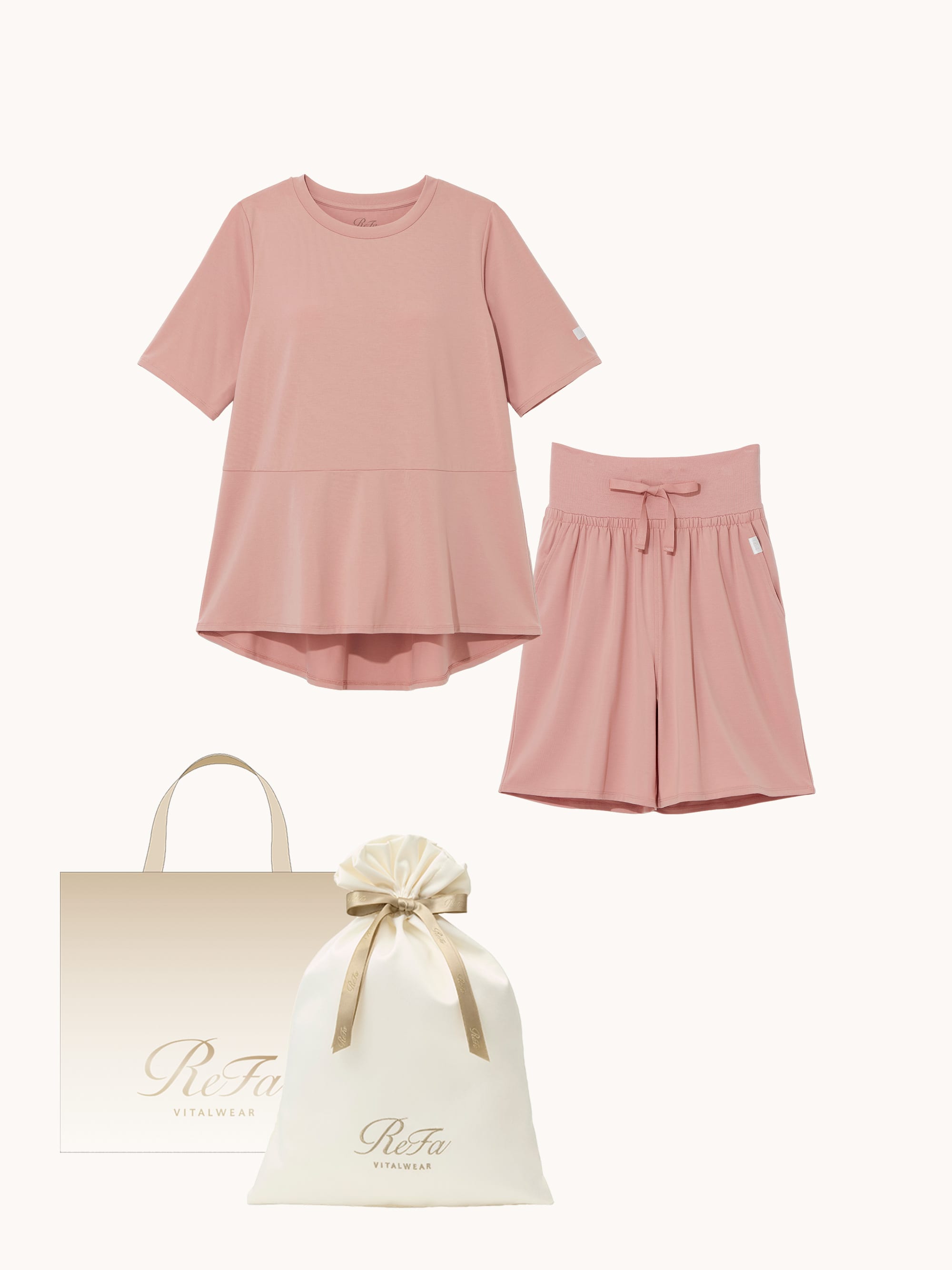 【ReFa VITALWEARギフトラッピングセットL & ショッパーM】リファ バイタルテック ストレッチスムース ショートスリーブプルオーバー&ストレッチスムース ショートパンツ/WOMEN