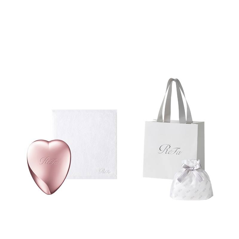 【ReFaギフトラッピングセット SS】リファハンドタオル（ホワイト）&リファハートブラシミニ（ローズゴールド）