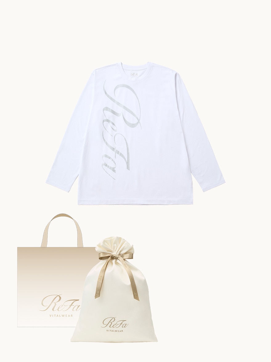 【ReFa VITALWEARギフトラッピングセットL & ショッパーM】リファ バイタルテック コンフォートジャージー クルーネックロングTシャツ リファロゴ シルバー S