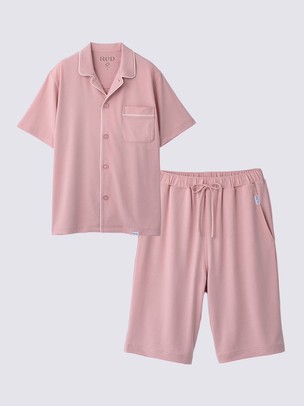 ReD ぐっすりパジャマ ベーシック 前開き半袖&ハーフパンツ上下セット ピンク L ピンク L