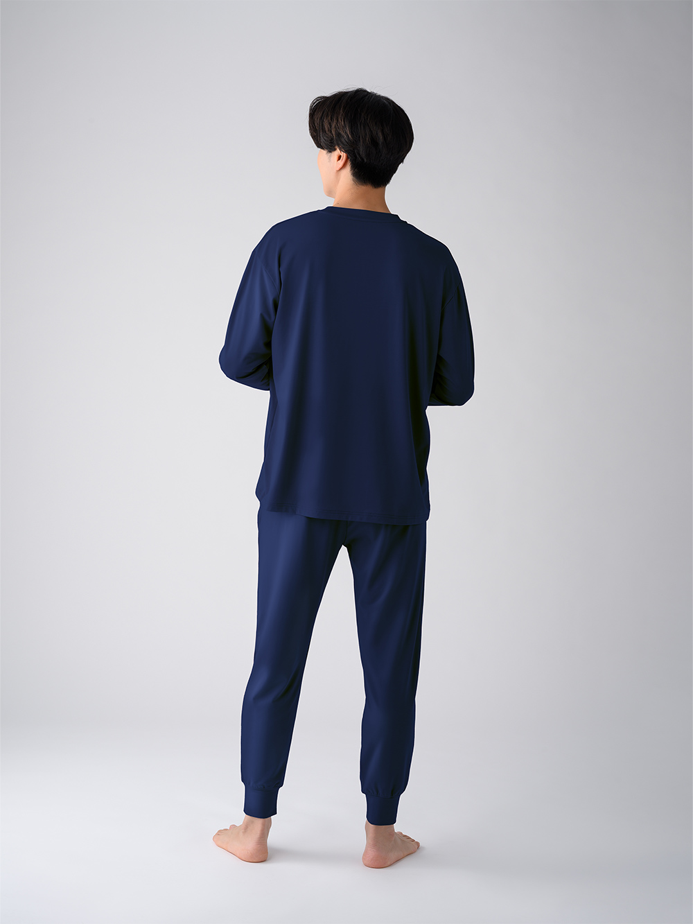 ReD ぐっすりパジャマ ベーシック プルオーバー長袖&ジョガーパンツ上下セット ネイビー L ネイビー L